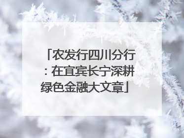 农发行四川分行：在宜宾长宁深耕绿色金融大文章